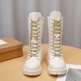 thumbnail image 4 of OGLCCG Lace Up Comfort Boots Girls Leather Side Zipper Round Toe Lug-Sole Mid Calf Booties Punk Goth Winter Boots for Little Big Kid, 4 of 8