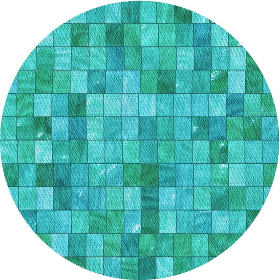 Ahgly Company Machine Washable Indoor Round Transitional Bright Cyan Blue Area Rugs, 4' Round