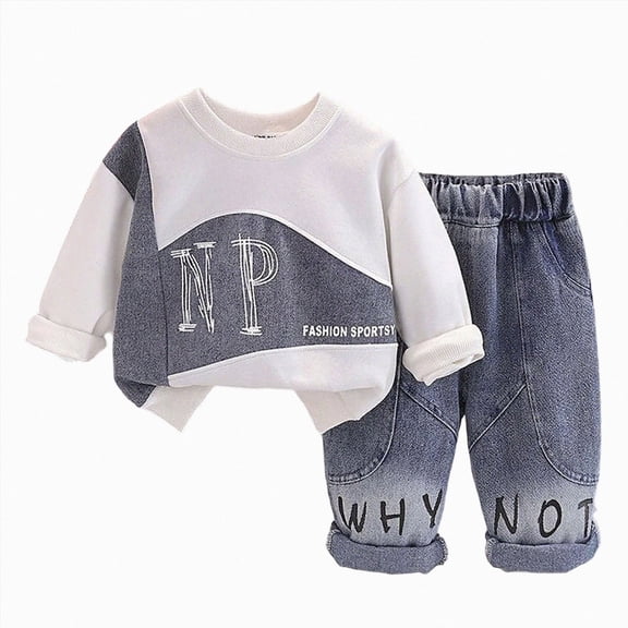 CAUYDY 3 6 9 12 18 Months Baby Boys Fall Winter Clothes 2T 3T 4T 5T Toddler Long Sleeve Sweatshirt Pants 2Pcs Cute Set Newborn Picture Outfits Grey for Sizes 4-5 Years