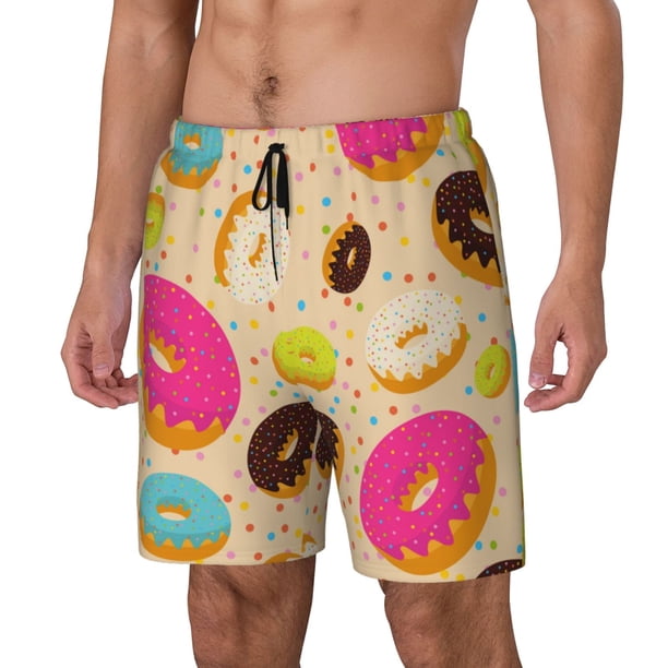 Fotbe Donuts Traje de Baño para Hombre – Shorts de Natación de Secado Rápido con Forro y Bolsillos-Large
