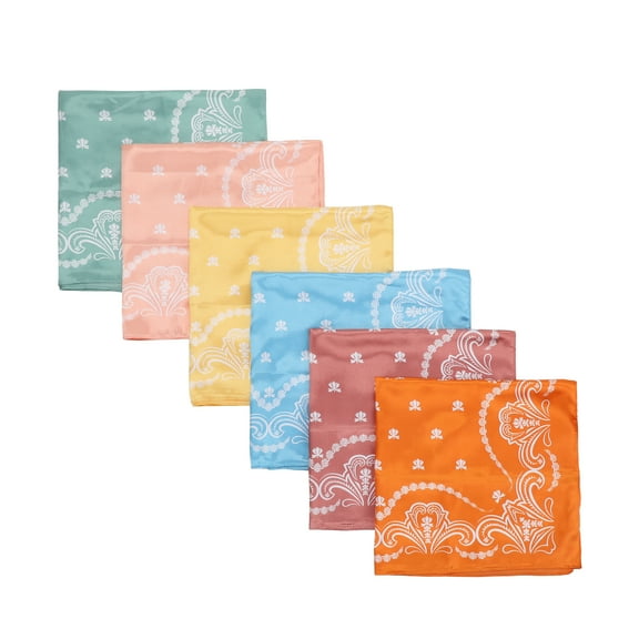 Lightweight Satin Paisley Print  22"x22" 6-Pack Bandana Set