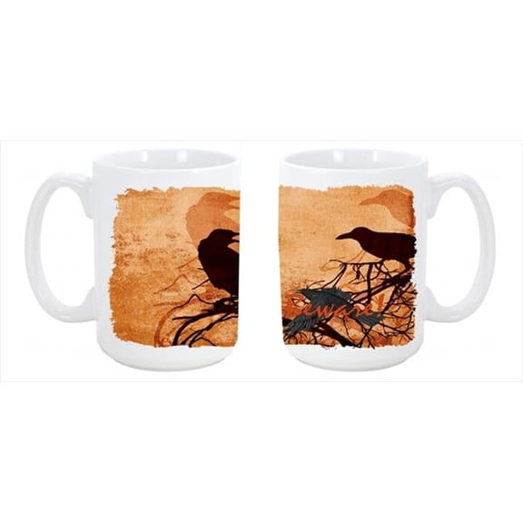 Beware of the Black Crows Halloween Dishwasher Safe Microwavable Ceramic Coffee Mug 15 oz.