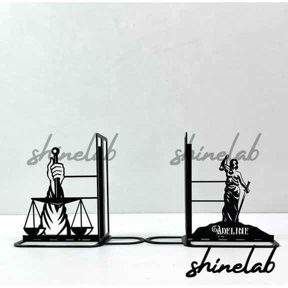 Shinelab Legal Book Flower Metal Bookends Custom Lawyer Name Bookend Gift, Desk Bookshelf Office Decor 6935