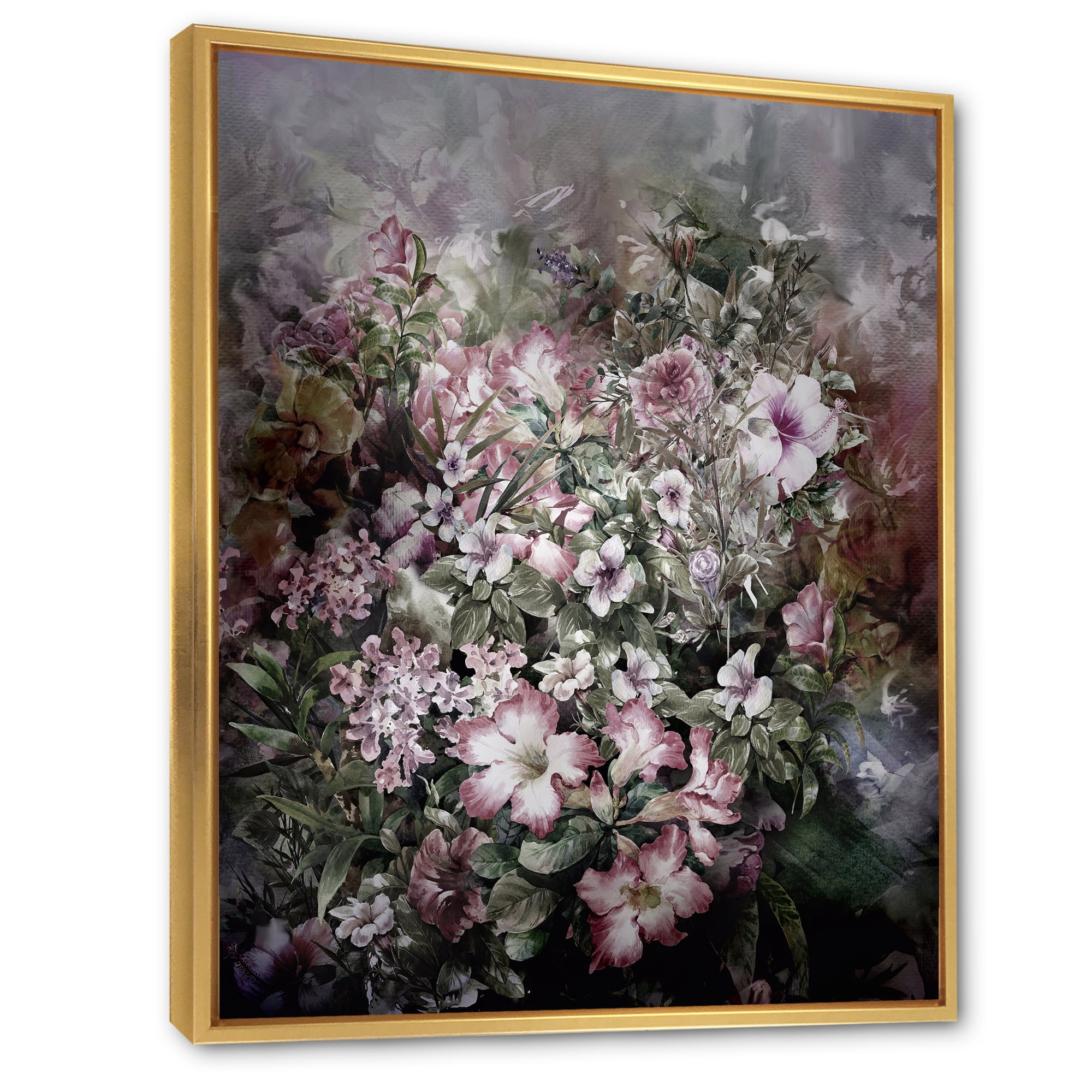 Designart 'Drawing of Flowers Retro IV' Vintage Framed Canvas Wall Art Print