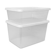 Sterilite 20 Quart Small Storage Bin, Clear Plastic Storage Container with Snap-On Lid, White