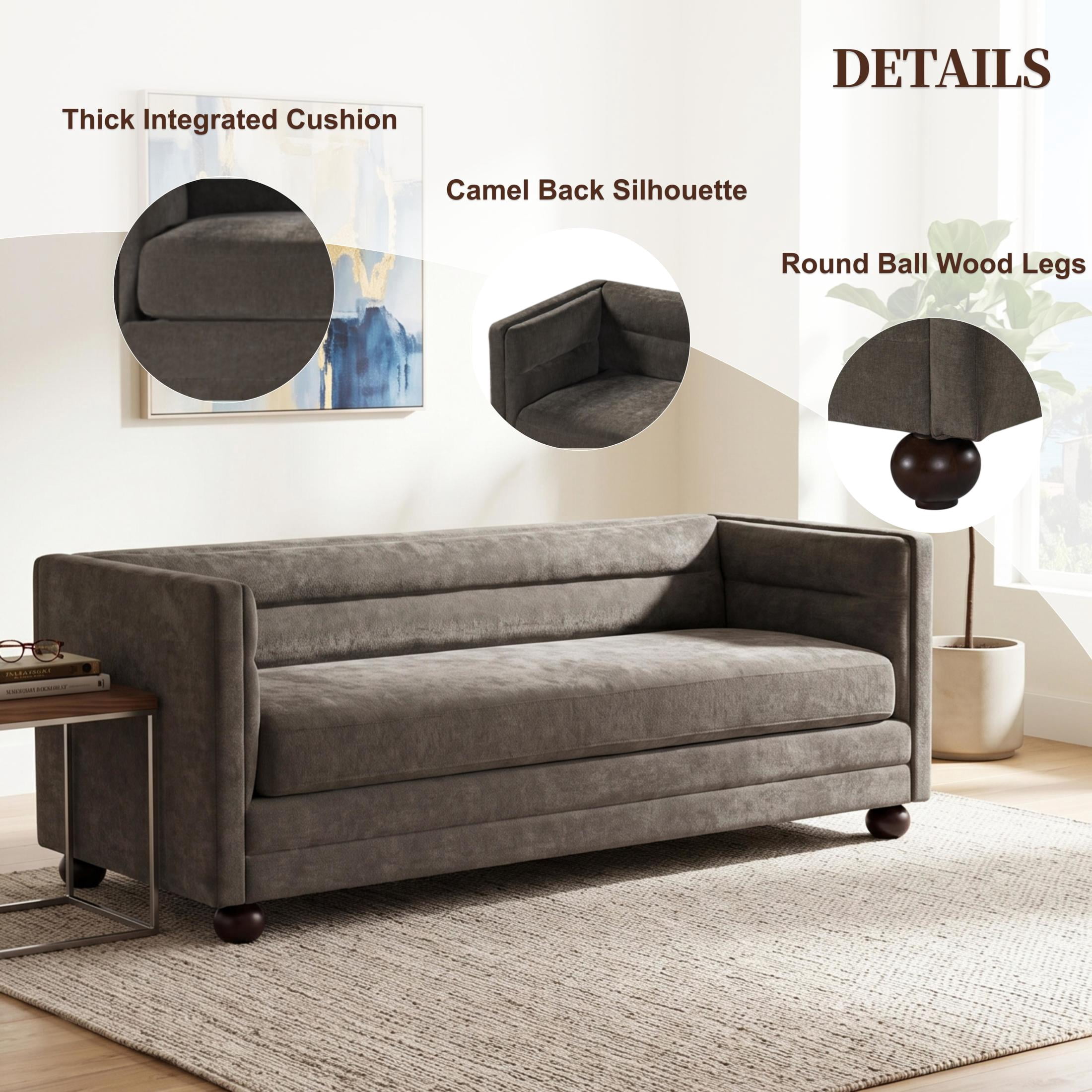 Christopher Knight Home 77.2" Modern Chenille Sofa Couch with Square Arms, 3 Seats, Wood Legs, Light Brown