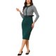 thumbnail image 4 of Vestido de negocios INSPIRE CHIC para mujer, midi, con contraste en la tapeta, estampado de pata de gallo, vestido ajustado con cinturón, verde pavo real L, 4 of 5