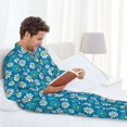 thumbnail image 6 of Fuzoiu Daisies Flowers Print Men's Long-Sleeved Pajama,Lounge Button Down Nightwear,Mens Notch Collar Pajama Set -Large, 6 of 7
