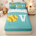 thumbnail image 2 of Erosebridal Letter Softball Zipper Full Size Comforter Sets with Fitted Sheet and 2 Pillowcases for Girls, Turquoise Cartto Ball Print Zipper Bedding Set, Polkadot Reversible, 4 Pieces, 2 of 7