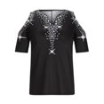 thumbnail image 4 of Moda mujer Casual personalidad posicionamiento impreso fuera del hombro manga corta cuello en V camiseta blusa Top Fridja  bn7609, 4 of 8