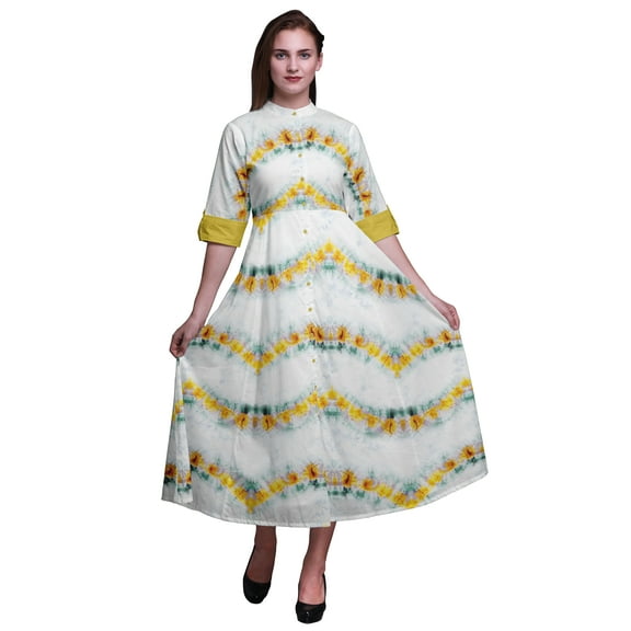 Bimba Tie-Dye Women V Neck Sleeveless Front Slit Casual Maxi Printed BohoÂ Dress-X-Large