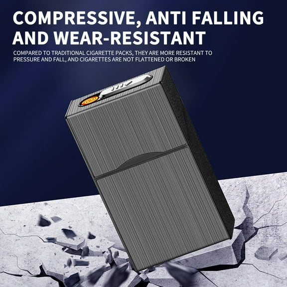 Uscallm under $5 Cigarette Case Lighter, Rechargeable Cigarette Case, Aluminum Alloy Cigarette Holder, 20 Capacity Cigarette Box, USB Charging Lighter Case, Men Smoking Accessory