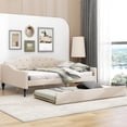 thumbnail image 3 of Tcbosik Linen Fabric Upholstered Daybed with Trundle, Full Size Sofa Bed, Wood Bed Frame, No Box Spring Needed, Beige, 3 of 11