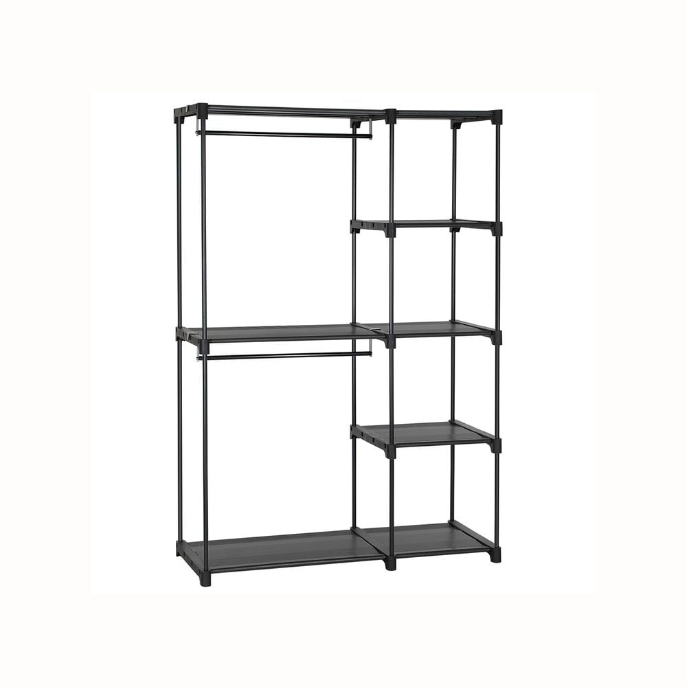 Songmics Home Closet Organizer with Hanging Rod & Shelves, Space-Saving Freestanding Portable Wardrobe for Bedroom, Black
