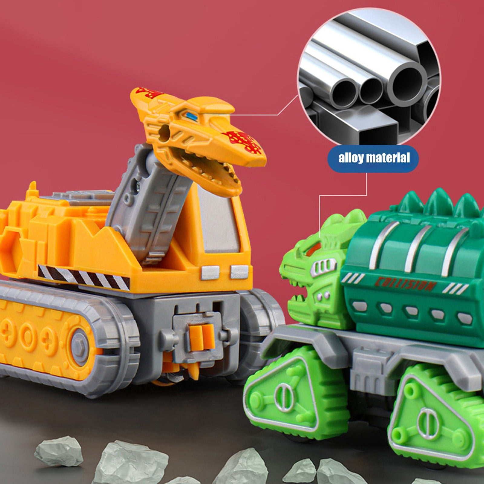 5 in 1 Dinosaur Transformer Construction Vehicle Set, Fire Truck Excavator Bulldozer Assembly Toy, Pull Back Action No Battery, Robot Combiner (8.26x5.51x2.87 inch)