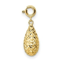 Auriga Fine Jewelry 14K Yellow Gold Diamond-cut Teardrop w/ Spring Ring Clasp Charm (L-19.75 mm, W-6 mm)