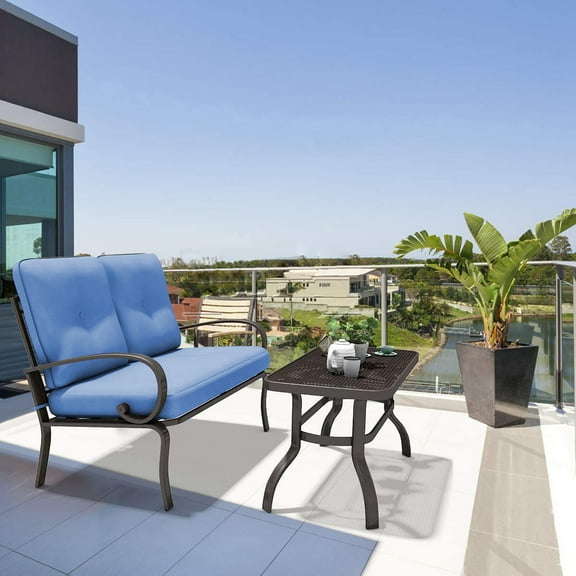 ostway 2-Piece Steel Outdoor Patio Dining Set with Cushions, Blue