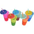 thumbnail image 3 of 5 Color Changing Cups Blank Cups 24oz Reusable Tumbler with Lids and Straws,BPA Free Reusable Plastic Cold Drink Cups with Lids and Straws, Smoothie Cups,Party Cups,Set Of 5, 3 of 5