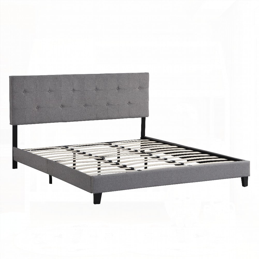 Modern King Size Bed Frame with Button Tufted Headboard, Easy Assembly, No Box Spring