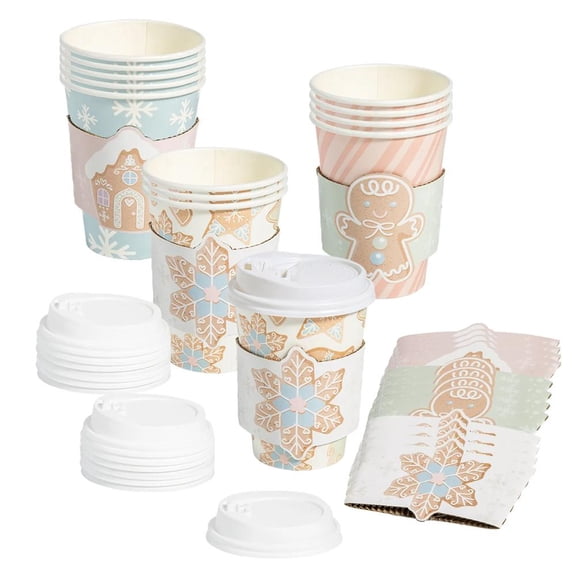 Once Upon a Gingerbread Small Christmas Coffee Cups with Lid & Sleeve - 12 ct, 12 oz