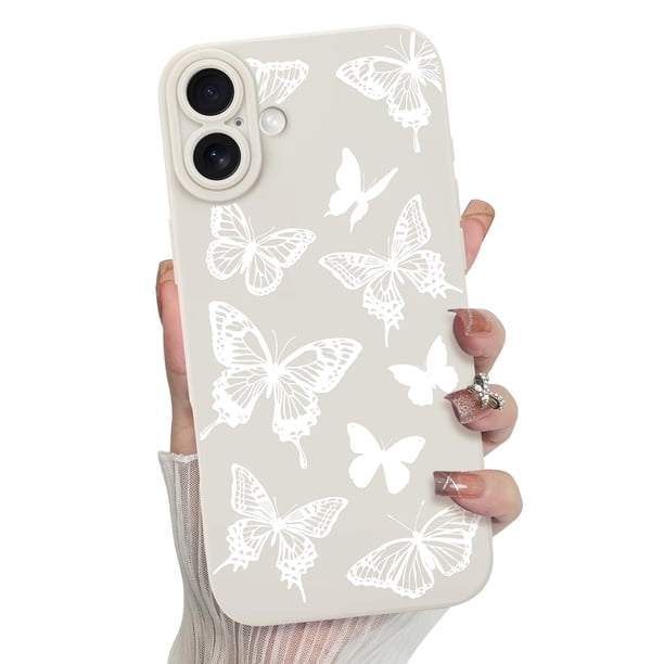 Funda de teléfono MZELQ para iPhone 16 de silicona con forma de mariposa, color blanco