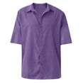 thumbnail image 4 of Cuoff Designer Spring Summer Men's Casual Cotton Linen Solid Color Short Sleeve Shirts Loose Shirts Purple 5X, 4 of 4