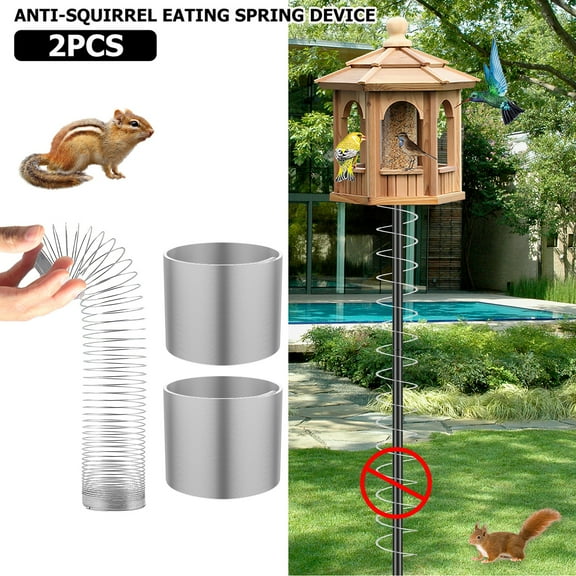 2Pcs Squirrel Proof Spring Baffle for Bird Feeder Pole,Squirrel Baffle Wrap Around Squirrel Proof Spring,Metal Spring Squirrel-Proof Spring Coil, Durable,Silver