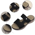 thumbnail image 6 of Rokment Womens Comfortable Platform Wedge Slip on Sandals Fashion Breathable Leather Wide Width Chunky Mid Heel Walking Slides Beach Summer Casual Dress Slippers Black Size 6, 6 of 8