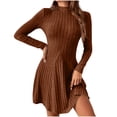 thumbnail image 2 of Pretxorve Women Nightgown Solid Long Sleeve Mock Neck Waist Cinched A Line Casual Loungewear Sleep Dress, 2 of 4