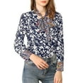thumbnail image 2 of Unique Bargains Women's Boho Floral Printed Shirt V Neck Pussy Bow Blouse, 2 of 6
