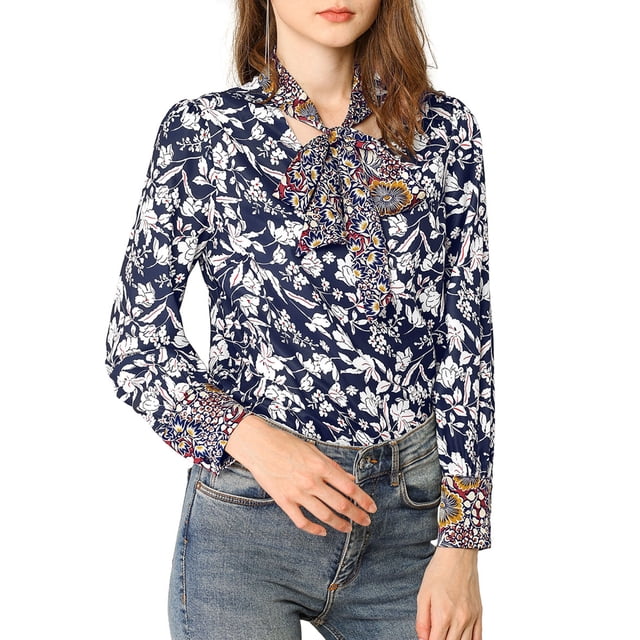 INSPIRE CHIC Blouse à Manches Longues Boho à Imprimé Floral pour Femme avec Nœud, Col en V