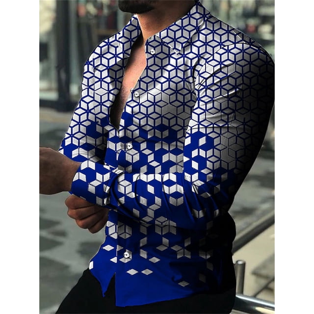 Camisas de moda de lujo para hombre, camisas casuales de un solo pecho, blusa de manga larga con relámpago nocturno, camisa hawaiana para hombre, talla grande 6XL