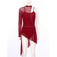 thumbnail image 5 of Miaeowve Women Lyrical Dance Leotard Asymmetrical Dress Sheer Mesh Skirt Stage Performance Dancewear Burgundy XXL, 5 of 6