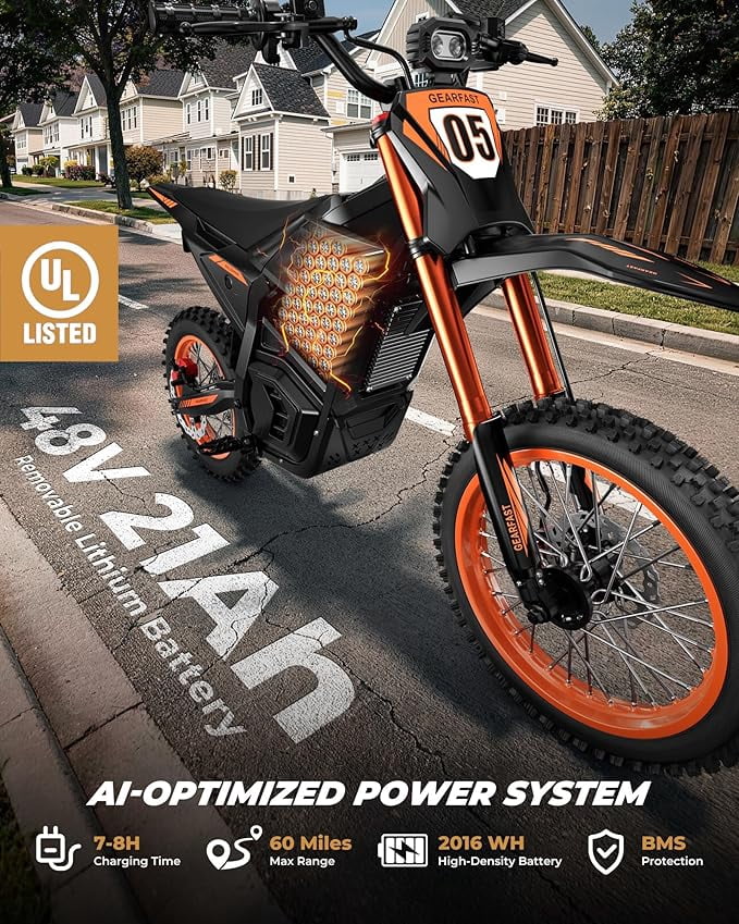 Electric Dirt Bike, 3500W, 42MPH & 50 Miles, 48V/23.5AH Removable Battery, 14"/12" Tire, Hydraulic Brakes & Full Suspension, Mountain Off-Road E Dirt Bike