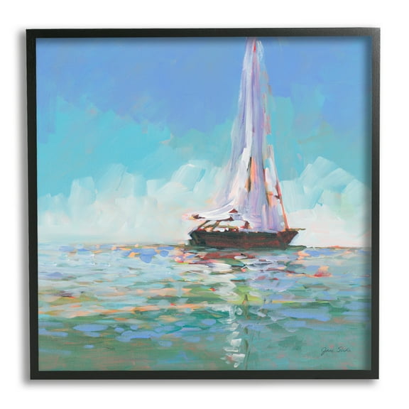 Stupell Industries Quiet Sailing Painting Transportation Painting Black Framed Art Print Wall Art, 12 x 12