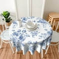 thumbnail image 4 of Blue White Floral Round Tablecloth 60 Inch Vintage Flower Table Cloth Elegant Rustic Polyester Table Cover Decorative for Indoor Outdoor Kitchen Dining Party, 4 of 6