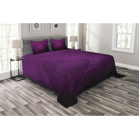 Eggplant Bedspread Set Abstract Purple Squares In Faded Color