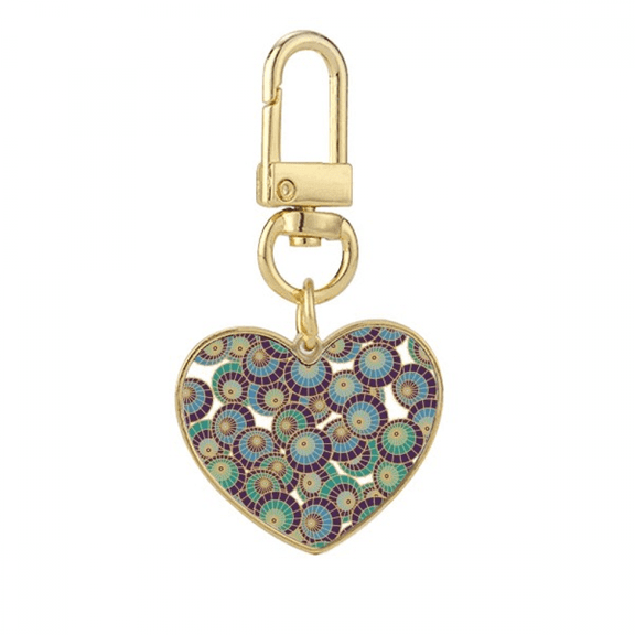 Blue Art Umbrella Ukiyo-e Japan Gold Heart Keychain Metal Keyring Holder