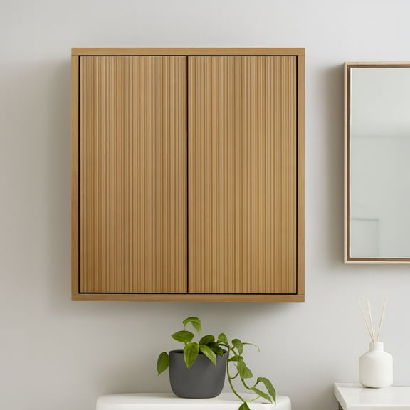 Teamson Home Tremolo Modern Boho 2-Door Wall Cabinet with Push-Open Design, Solid Wood & Fluted Fronts