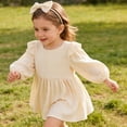 thumbnail image 4 of SGMVNU Toddler Girls 2 Piece Dress Set with Bowknot Hairband Girls Floral Dress Size 7 Long Sleeve Dress Spring Summer Clothes(Size 12-24 Months,Beige), 4 of 8