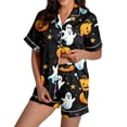 thumbnail image 2 of Womens Pajama Sets Satin Cozy Funny Pumpkin Print Fall Short‑Sleeve Halloween Pajamas for Women Set, 2 of 7