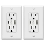 TOPGREENER USB Outlet, USB Type C Wall Outlet with 30W Power Delivery, 15A Duplex Tamper-Resistant Receptacle, USB Charger for Smartphones, Tablets, Laptops, TU215PD30AC-W-2PCS, White, 2 Pack