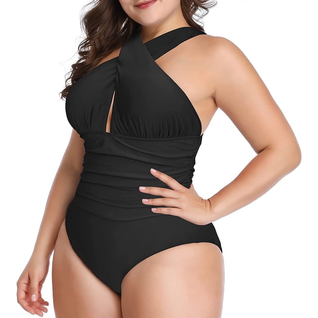 Women's Swimsuits One Piece Tummy Control Front Cross Backless Swimsuit Bathing Suit
