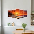 thumbnail image 4 of ZHONGYUTONG Sunset Beach Wall Art 5 Pieces Ocean Waves with Palm Trees Pictures Canvas Prints Seascape Paintings Modern Artwork for Lving Room Office Framed (16"x24"x2 16"x32"x2 16"x40"x1), 4 of 6