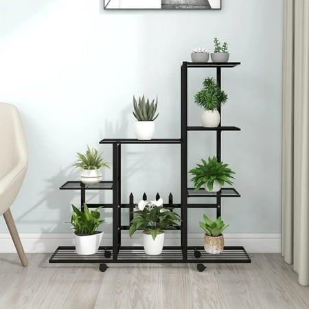 vidaXL Support de Fleurs avec Roulettes 94,5x25x92,5 cm Métal Noir