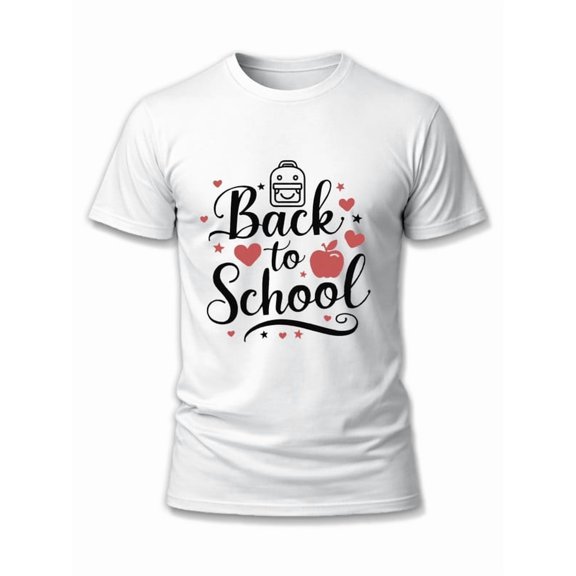 Greenink Floral Accent Handwritten Back To School Letter Print Crew Neck T-Shirt, Unisex Soft Breathable Tee First Day School Casual Everyday Outfit
