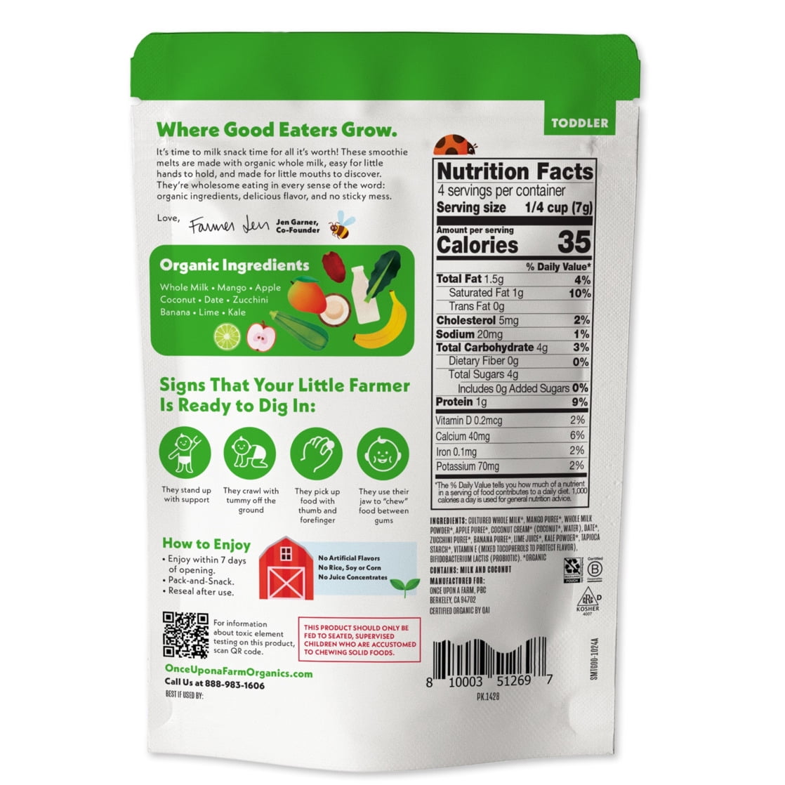 (2 pack) Once Upon a Farm Organic Smoothie Melts, Tropical Greens, 1oz Bag