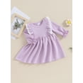 thumbnail image 3 of CIYCuIT Toddler Baby Girl Sweet A-line Dress Solid Color Ruffled Lace Patchwork Long Sleeve Princess Dress Infant Casual Daily Clothes 6 Months-3 Years, 3 of 8