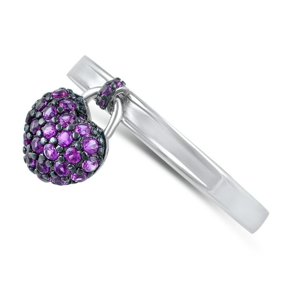 Sterling Silver Red Cz Thin Stackable Dangling Heart Charm Ring for Female Adult Women and Teens - Size 4