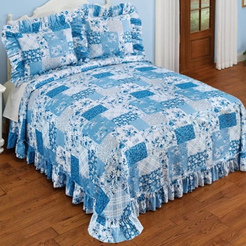 Emma Plisse Floral Patchwork Lightweight Bedspread-Blue-Queen - Walmart ...